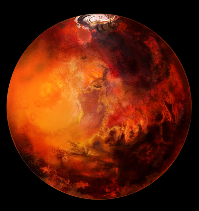 НАСА опубликовало фото парящего над поверхностью Марса объекта