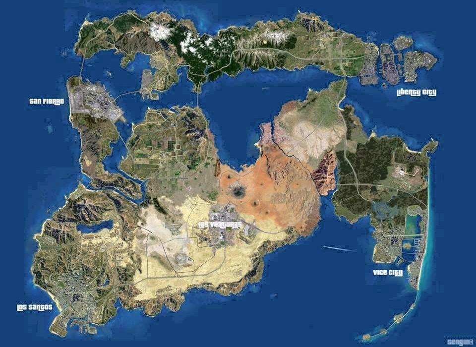 Все города из всех частей GTA объединили на одной карте GTA V